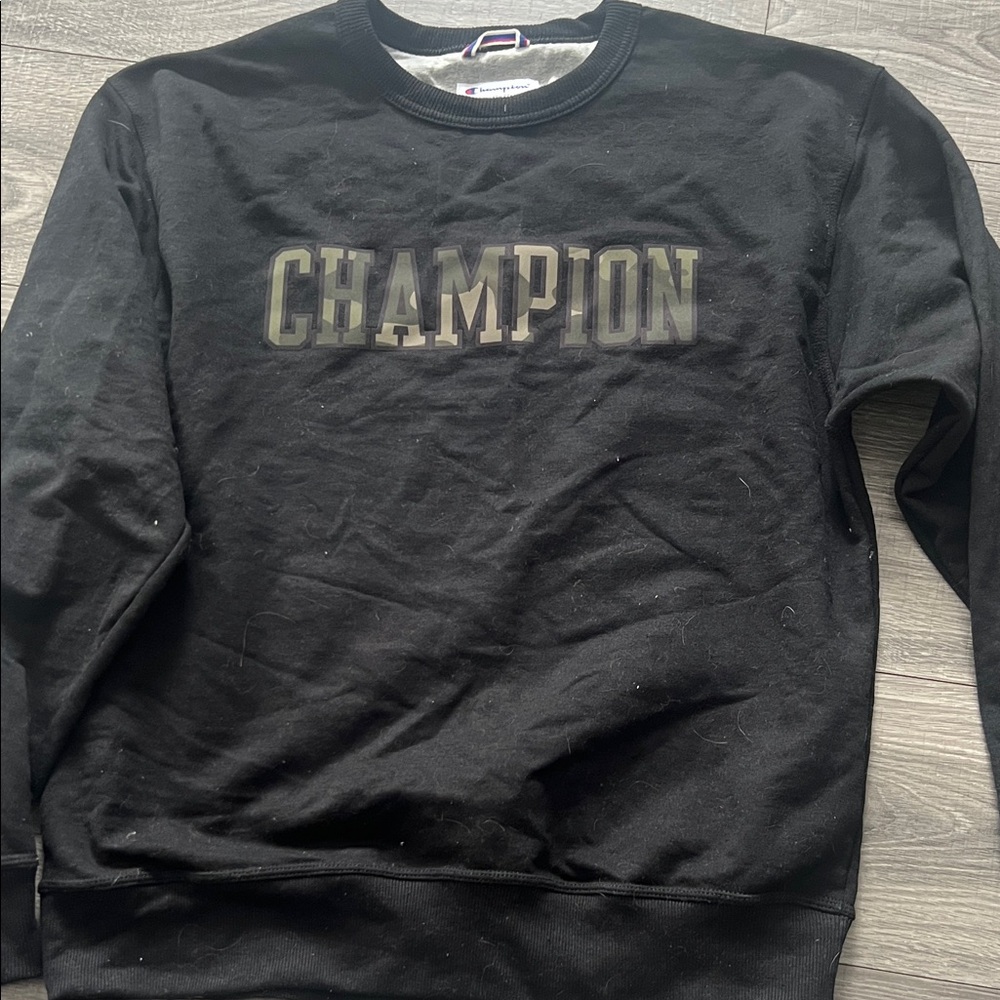 Champion Men's Black Crewneck with Logo